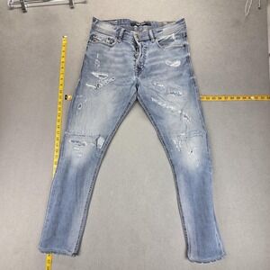 Diesel Jeans‎ Mens 29x32 Blue Tepphar Slim Carrot Distressed Button Fly 084LR